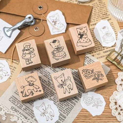 Vintage Journal Cat Girl Flower Stamp Diy Wooden Rubber Stamps For Scrapbooking Stationery Scrapbooking Standard Stamp