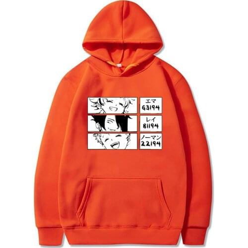 Womens Hoodies The Promised Neverland Anime Men Colthing Sweatshirts Casual Hooded Tops Unisex Harajuku Sport Pullovers