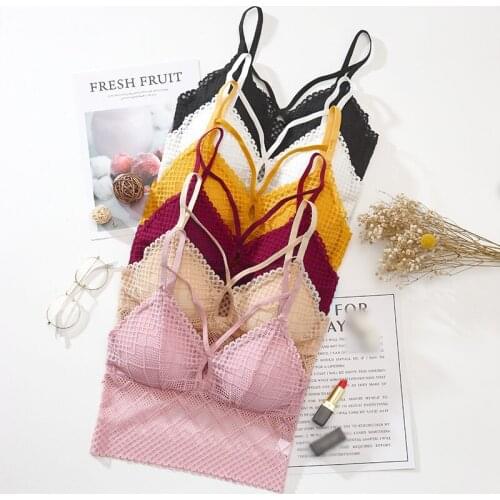 Women Wireless Padded Bralette Beauty Back Camisole Sexy Lace Summer Crop Top Vest Ladies Embroidery Floral Tank Top Lingerie