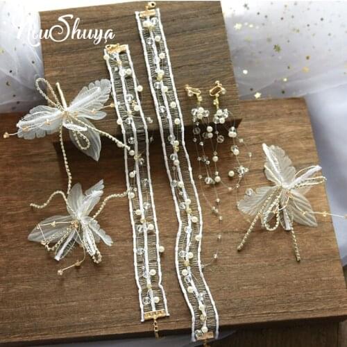 NiuShuya Bridal Wedding White Silk Yarn Dress Hair Decoration Women Beauty Flower Headdress Girl Sweet Party Floral Headband