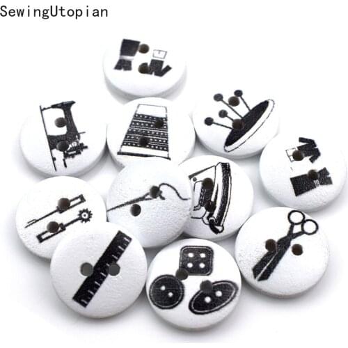 100PCS 15mm Retro Printing Round Wood Buttons Sewing Scrapbook Clothing Gifts Crafts Handwork Accessories