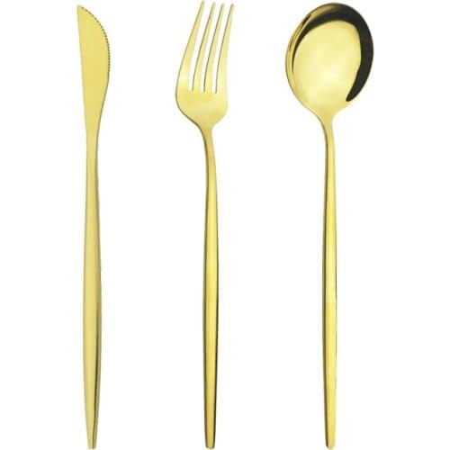3pcs Gold Dinnerware Cutlery Set Silverware Set Stainless Steel Knife Fork Spoon Dinner Party Home Kitchen Flatware Tableware