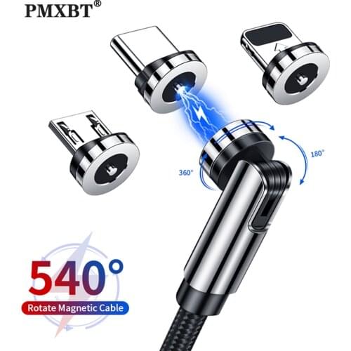 540 Rotate Magnetic Cable Micro USB Type C Fast Charging Mobile Phone Magnet Charger Wire Cord For iPhone Samsung Xiaomi Redmi