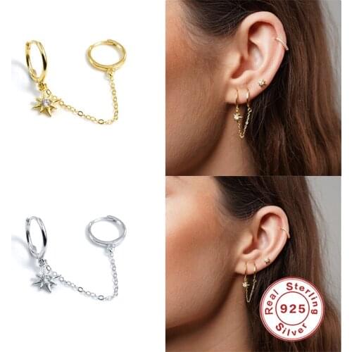 Aide Octagonal Star Zircon Earrings For Women 925 Silver Earrings Fashionable Hoop Earrings Jewelry Pendientes Brincos Aretes