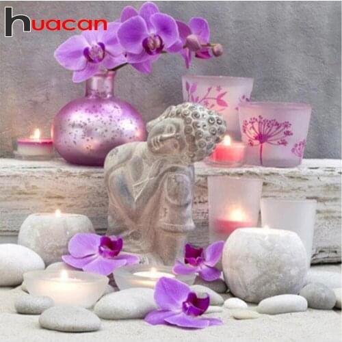 Huacan Full Drill Diamond Embroidery Buddha Orchid 5D Diamond Painting Mosaic Religion Cross Stitch Set Wall Decoration