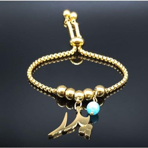 2021 Natural Stone Stainless Steel Bracelets Women Gold Color Persian Love Poems Charm Bracelet Jewelry bracelet femme B18653