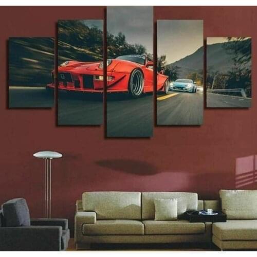 Fast Red Sports Car 5 Pcs Canvas Picture Print Wall Art Canvas Painting Wall Decor for Living Room Poster No Framed