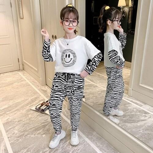 Girls Suits Sweatshirts + Pants Sets Kids 2021 Cute Spring Autumn Cotton Long Sleeve High Quality Teenagers Sport Tracksuits Out