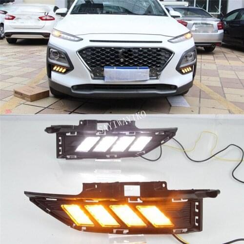 DRL For Hyundai ENCINO Kona 2018 2019 waterproof 12V LED CAR DRL Daytime running lights fog lamp cover with turn signal relay