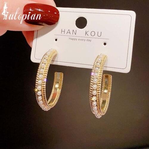 Iutopian Brand Fashion Pearl 3CM Hoop Earrngs For Women S925 Needle Anti Allergy Gift Party Jewelry #HJ022