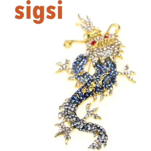 China dragon wholesale gold plated rhinestone animal brooch pin