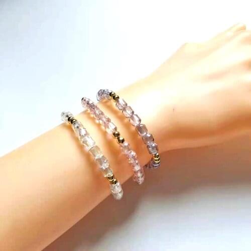 Classic Crystal Beaded Bracelet Purple Pink Bead with Gold Color-preserving Plated Brass Ball Charm for Women Girls Gift