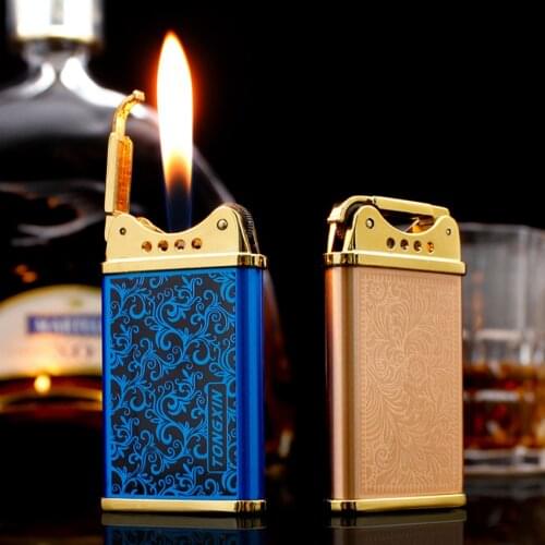 Creative Tang grass pattern butane gas Inflatable cigarette lighter open flame grinding wheel flint smoking igniter woman gift