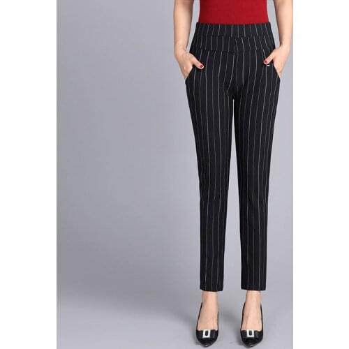 Fashion Elastic High Waist Stripe Mom Pants Casual Plus Size 5XL Harem Pants Women Spring Black Trousers Joggers Female 2021 New