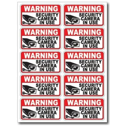 10 Pieces of Video Surveillance Security Anti-theft Alarm Decal Sticker Warning Sign Stickers for Cars, Motos, Laptops, Phones