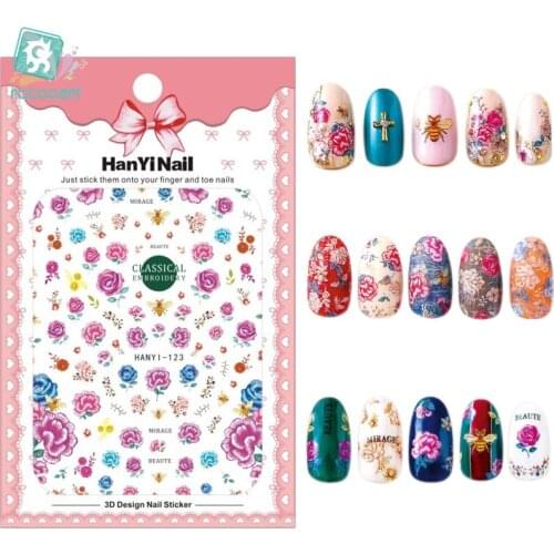 HanYiNail 104-134 2021 New Spring Lucky Cat Fantacy Flowers Nails Art Sticker Harajuku Nail Wrap Sticker Tips Manicura stickers