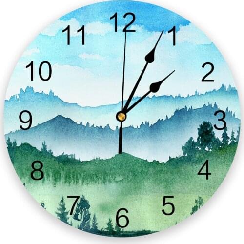 Green Woodland Landscape Watercolor Modern Wall Clock For Home Office Wall Decoration Living Room Bathroom Decor Hanging Watch