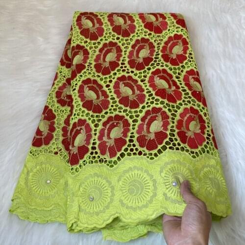 Latest African Mesh Lace Fabric High Quality Nigerian French Swiss voile With Rhinestone 100% Cotton Lace Fabrics 5 Yards A12266