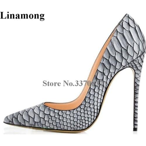 New Design Women Fashion Pointed Toe Snake Pattern Leather Pumps 12cm Sexy Thin Heel Formal Dress Shoes High Heels