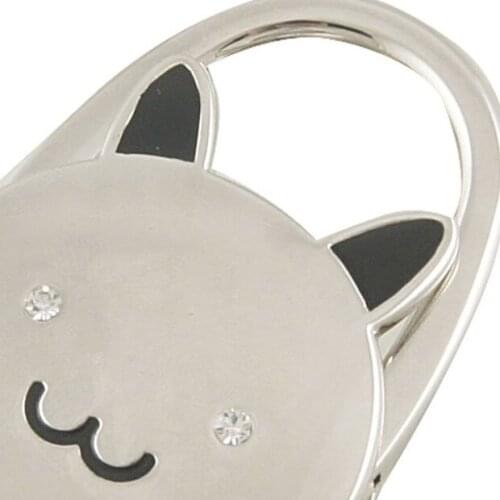 Wholesale 5X Cat Cartoon Foldable Silver Tone Handbag Hook Antislip Rubber Base