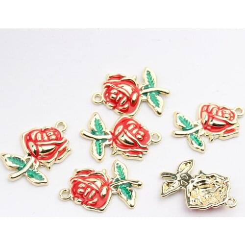 Zinc Alloy Enamel Charms Rose Flowers Charms 10pcs/lot For DIY Fashion Jewelry Making Finding Accessories