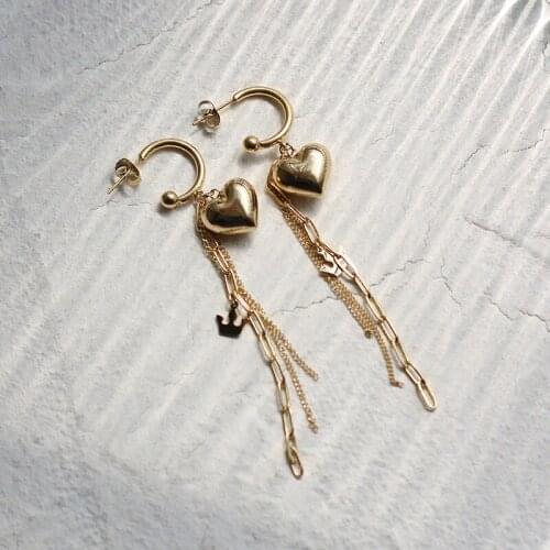 Simple Heart Shape Tassel Crown Earrings Fashion Women Titanium Gold Plated OL Long Earrings Wedding Party Jewelry Gifts