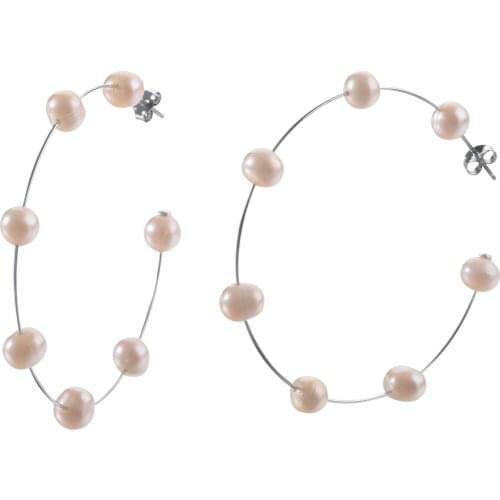 Hoop Earring Natural Freshwater Pearl 925 Sterling Silver Handmade Large Circle Earrings For Women Or Girls Idea Gift Jewelry