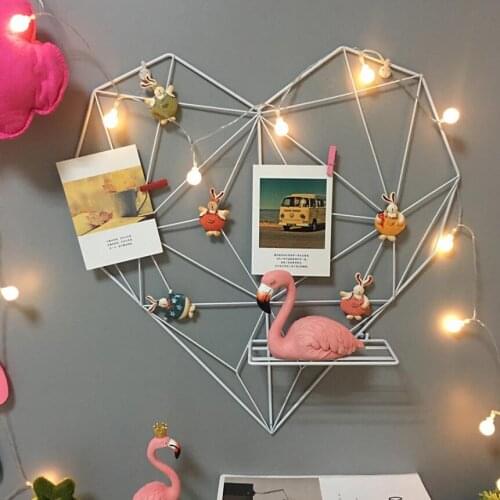 1 Pcs Iron Heart-shaped DIY Grid Mesh Picture Rack Photos Postcard Holder Storage Shelf Wall Hanging Home Bedroom Decor полка