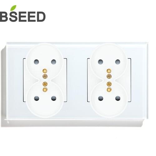 BSEED FR Standard Four French Socket Crystal Glass Panel Wall Socket White Black 157mm Home Decoration