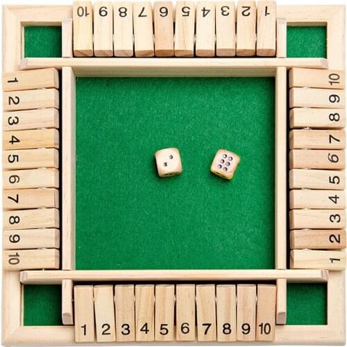 Traditional Four Sided Wooden 10 Number Pub Bar Board Dice Game For Shut the Box