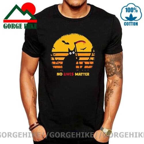 Horror Reaper Cat No Lives Matter Creepy Halloween T Shirt Oversize 100%Cotton Men Women Print Original Design High Quality Tops