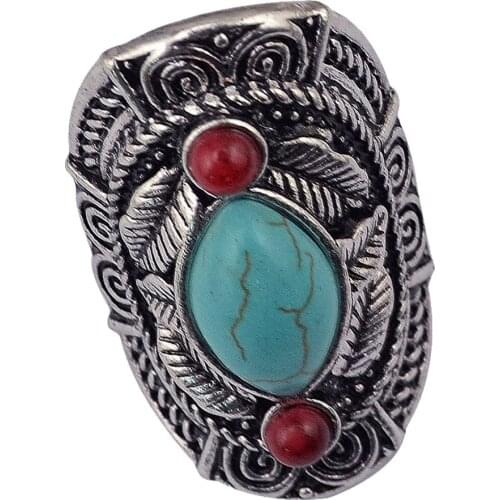 Vintage Bohemia Tibetan Ethnic Siver Engraving Leaf Finger Ring