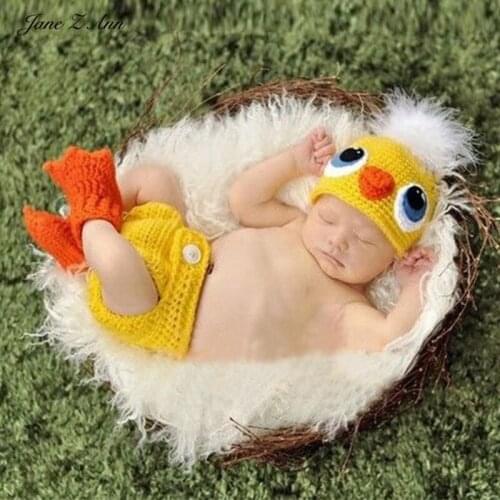 Jane Z Ann Handmade Knitting Baby Photo Clothing Newborn duck costume hat +diaper+socks Set Children Photography props
