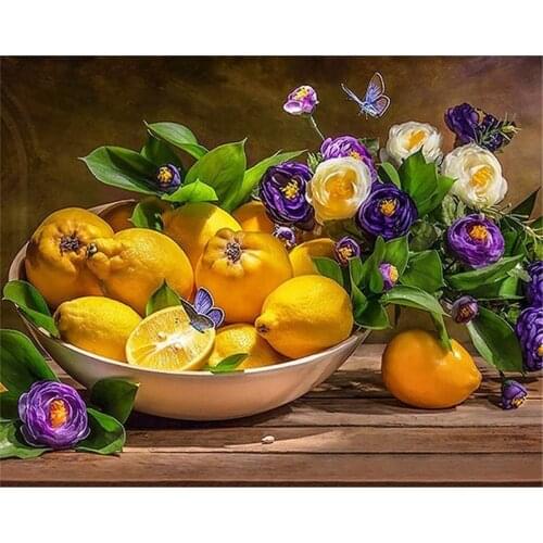 Lemon Fruits DIY Cross Stitch Embroidery 11CT Kits Needlework Craft Set Printed Canvas Cotton Thread Home Wholesale