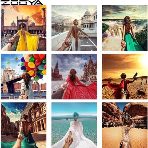 ZOOYA Needlework Diamond Painting Full Drill Hand In Hand Couple Travel Pictures The Diamond Embroidery Mosaic Pattern R586