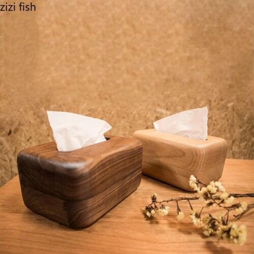 Beech and Walnut Wood Tissue Box Cover Car Tissue Natural Solid Wooden Napkin Holder Quality Desktop Paper Towel Organizer Box