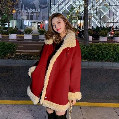 Womens plush cotton clothing womens middle-length model winter new Korean version of loose cotton wool coat