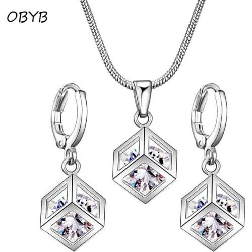 Hot Sells Shiny Crystal Zircon Pendant Earrings Snake Chain Necklace Jewelry Sets for Women Wedding Bridal Necklace And Earrings