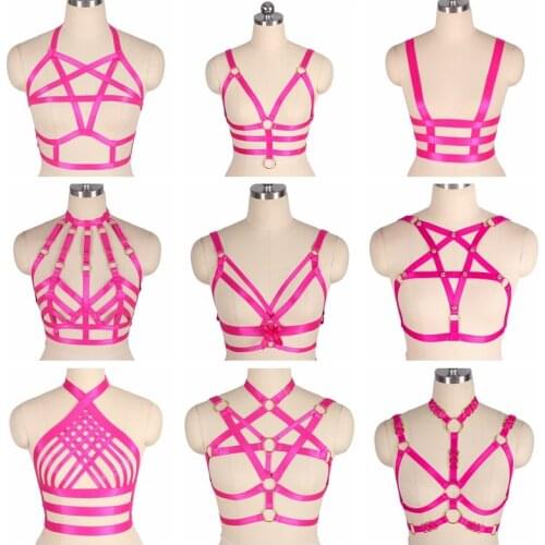 Kawaii Rose Red Pentagram Ladies Crop Tops Hollow Chest Fetish Lingerie Adjust Waist Suspender Goth Sword Belt Harness for Women