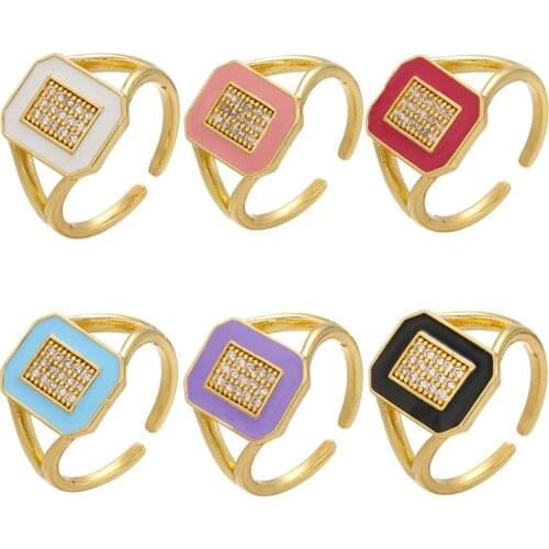 ZHUKOU gold color Geometric octagon Dripping oil Enamel women rings Trendy open engagement ring Jewelry wholesale VJ210