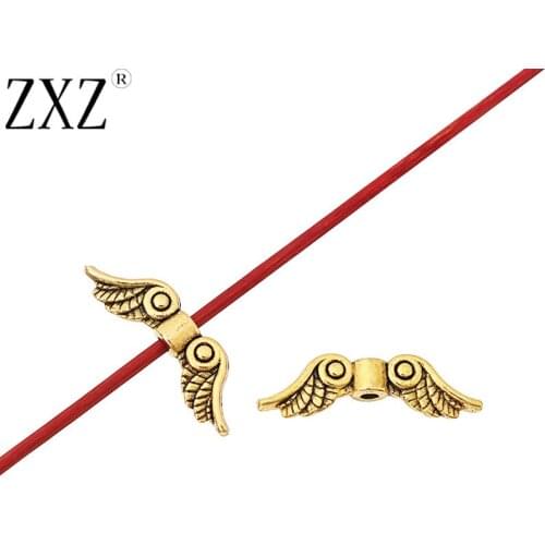 ZXZ 30pcs Antique Gold Tone Angel Wing Spacer Beads 2 Sided for Jewelry Making Accessories