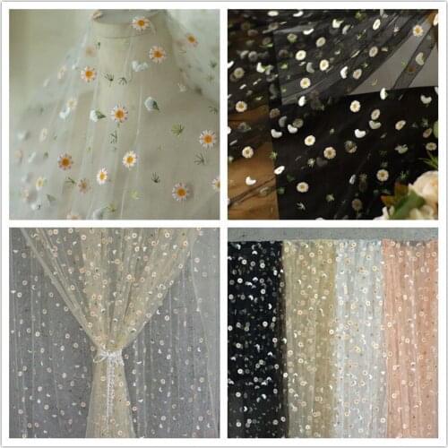 2Yards Daisy Flower Mesh Embroidery Cloth French Net Lace Fabric DIY Curtain Childrens Clothing Baby Clothes Tulle Fabric