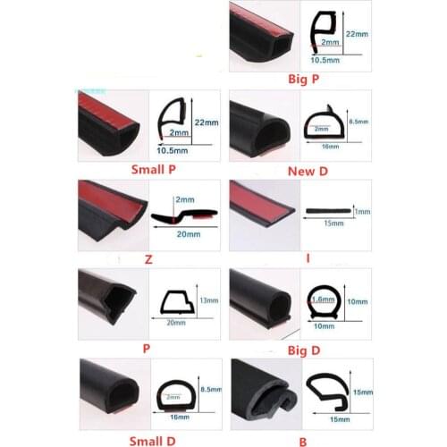 5m/lot all size P I Z-type waterproof small large D/P sealing strip soundproof Car Door Window Trim Edge strip