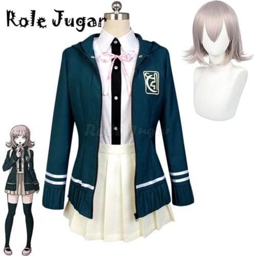 5PCS Anime Super Danganronpa Nanami ChiaKi Cosplay Costumes Wig Halloween Daily Women Girls JK Uniform Sailor Suit C79M46