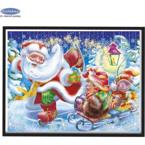 5d Diy Diamond Embroidery Santa Claus and Kids Snow Scene Diamond Painting Mosaic Hand-Inlaid Xmas Happy New Year 2022