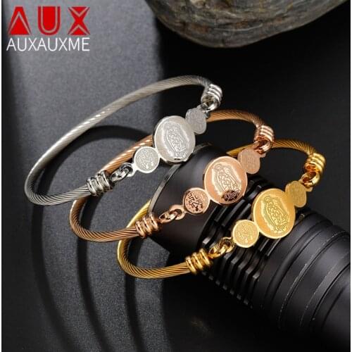 Auxauxme Stainless Steel Jesus Virgin Mary Saint Bracelet for women men Religious Jewelry Christmas gift Wholesale