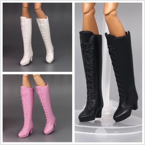 3 Colors High Heeled Long Boots Jackboots Shoes / Black white pink Boots Doll Accessories For 1/6 Barbie Kurhn FR Doll