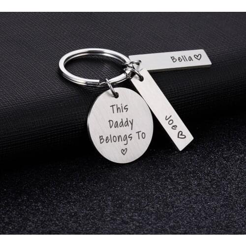 Fathers Day Keychain Gift Personalized Key Chain Customized 2 Names from Daughter Son to Dear Daddy Mom Name Tag Keychains