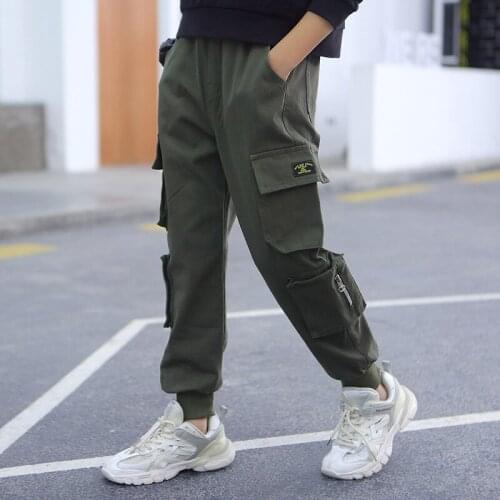 Kids Boys Cargo Pants Boy Black Green Trousers 2021 Autumn New Sports Pants Children Korean Casual Pants Clothes 10 12 14 Years