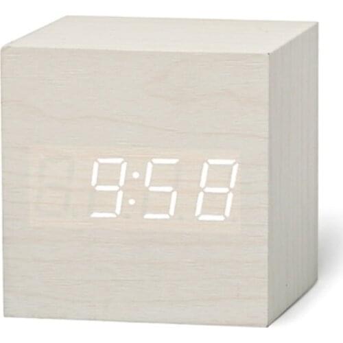 Digital Alarm Clock Wooden LED Display Temperature Electronic Voice Control Table Clocks Snooze Function Desktop Decor